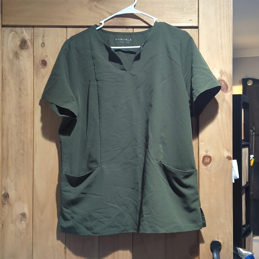 Mandala 5 Pocket Notch Neck Top Olive Green